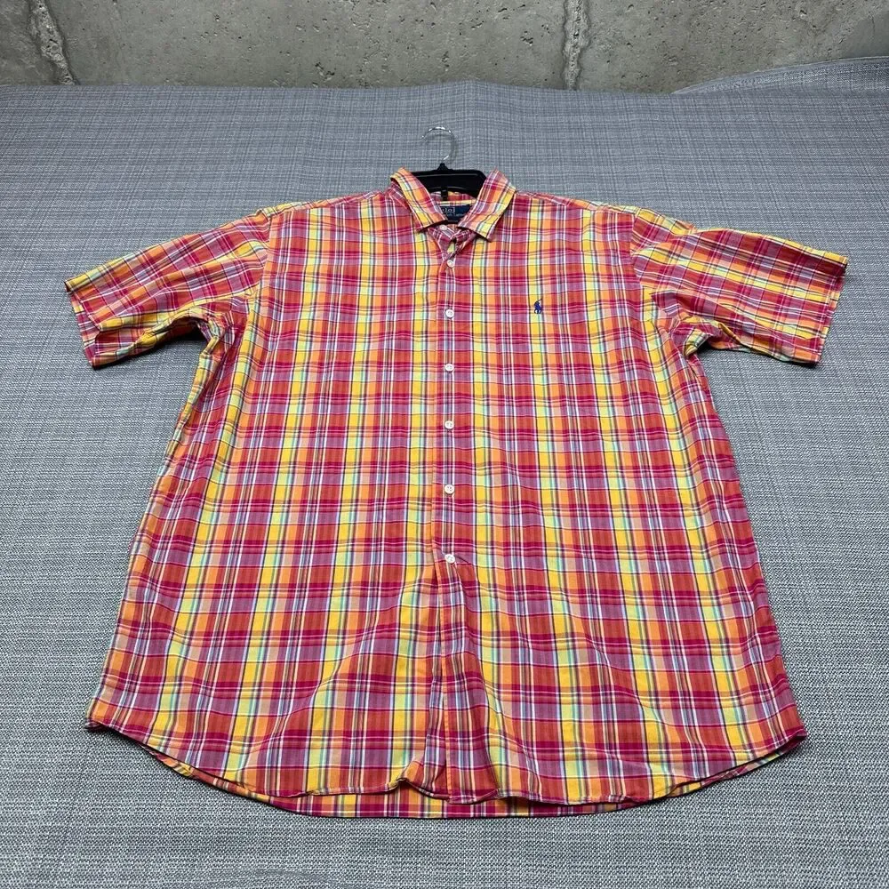 Vintage Polo‎ Ralph Lauren Shirt Men Large Plaid Colorful Preppy Y2K